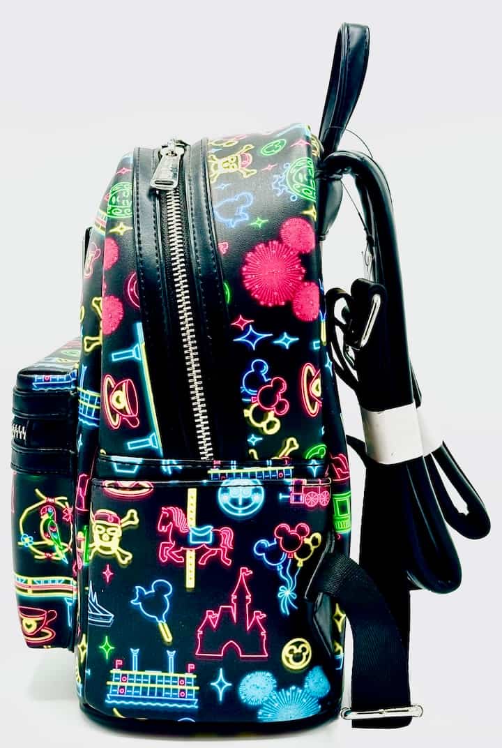 Loungefly Disney Parks Neon Mini Backpack Park Life Attraction Icons Left Side