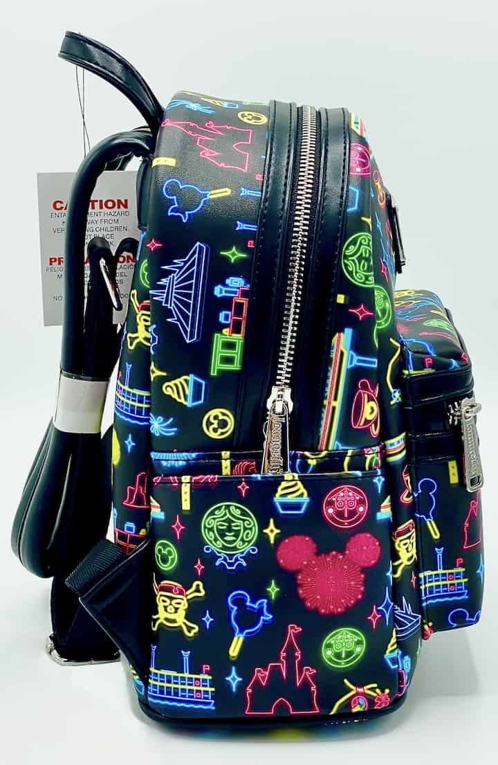 Loungefly Disney Parks Neon Mini Backpack Park Life Attraction Icons Right Side