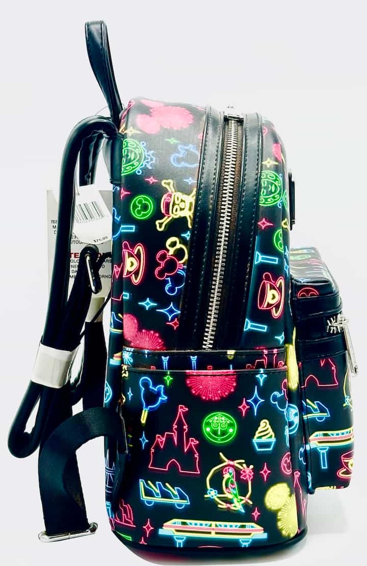 Loungefly Disney Parks Neon Mini Backpack Park Life Attraction Icons Right Side