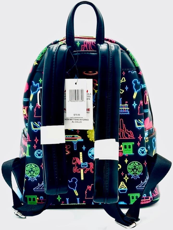 Loungefly Disney Parks Neon Mini Backpack Park Life Attraction Icons Straps