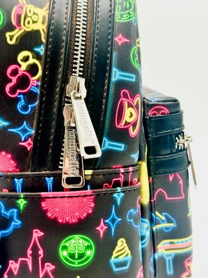 Loungefly Disney Parks Neon Mini Backpack Park Life Attraction Icons Zips