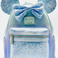 Loungefly Disney Parks Winter Blue Sequin Mini Backpack Bag Front Full View
