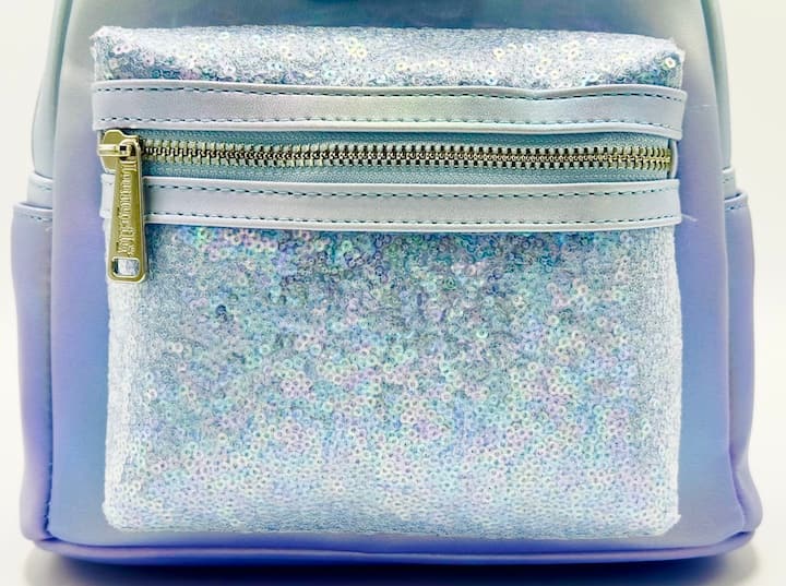Loungefly Disney Parks Winter Blue Sequin Mini Backpack Bag Front Pocket