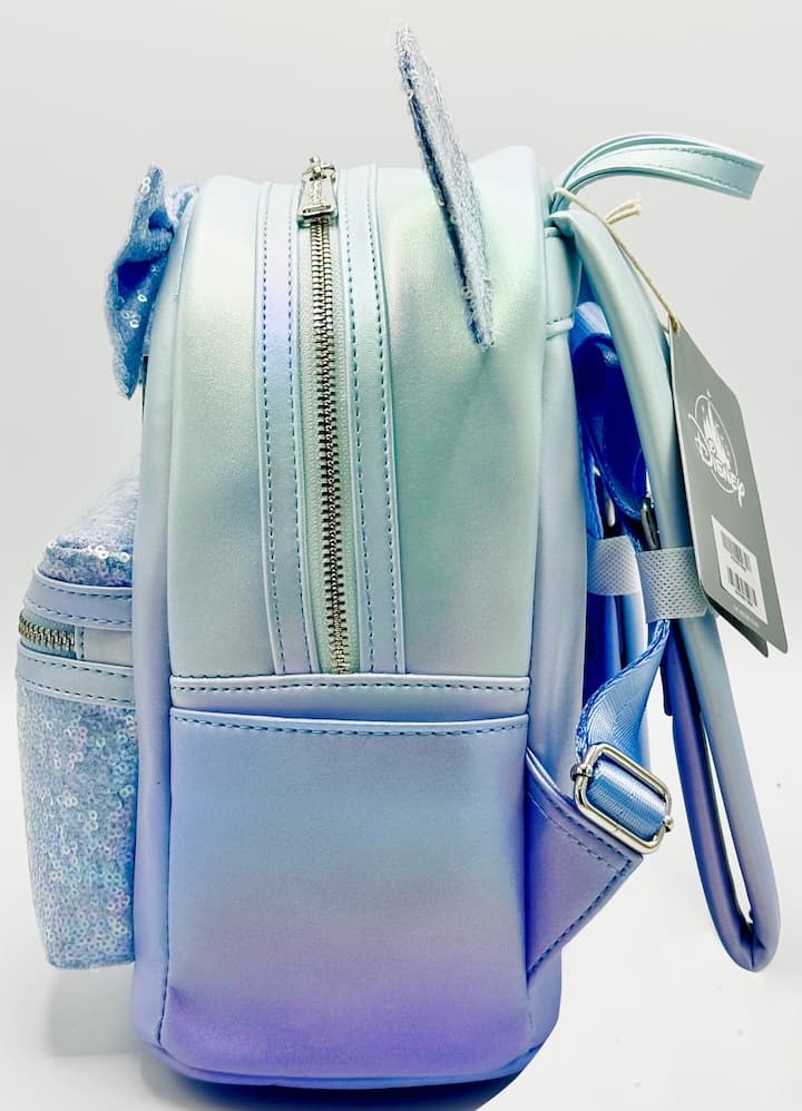 Loungefly Disney Parks Winter Blue Sequin Mini Backpack Bag Left Side