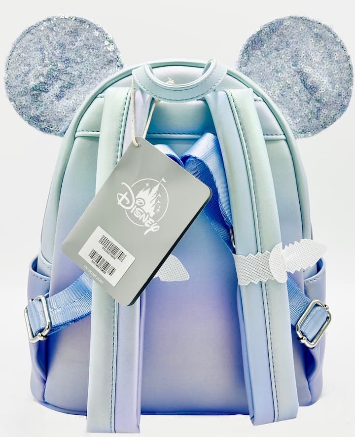 Loungefly Disney Parks Winter Blue Sequin Mini Backpack Bag Straps