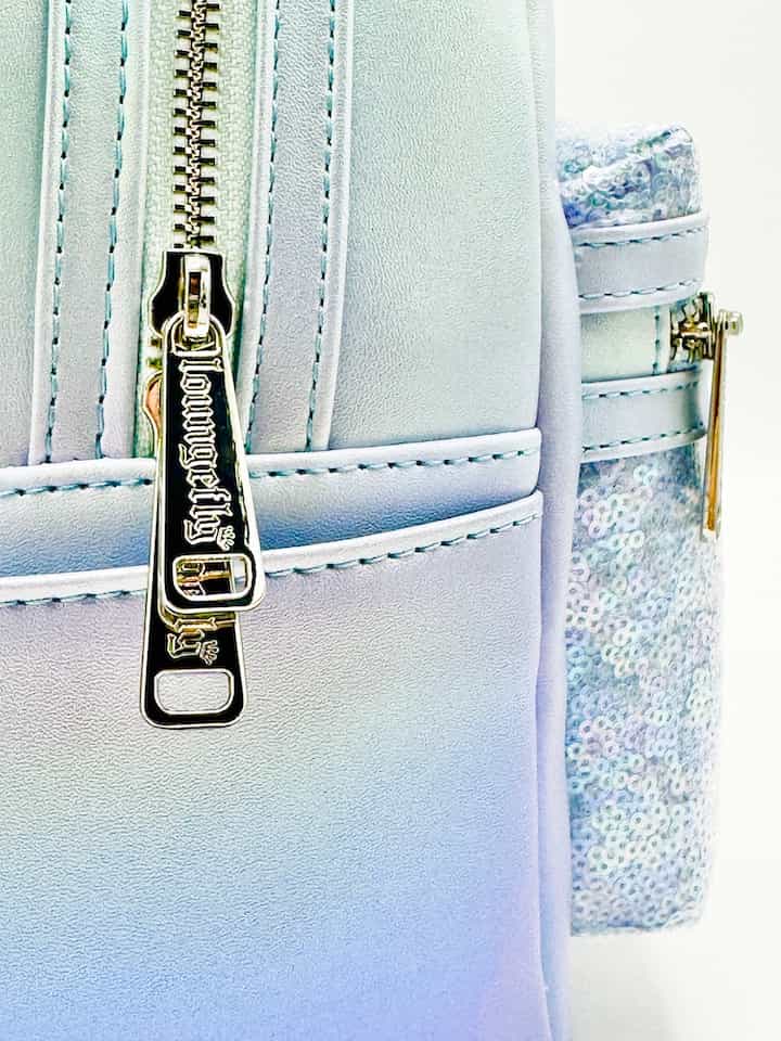 Loungefly Disney Parks Winter Blue Sequin Mini Backpack Bag Zips
