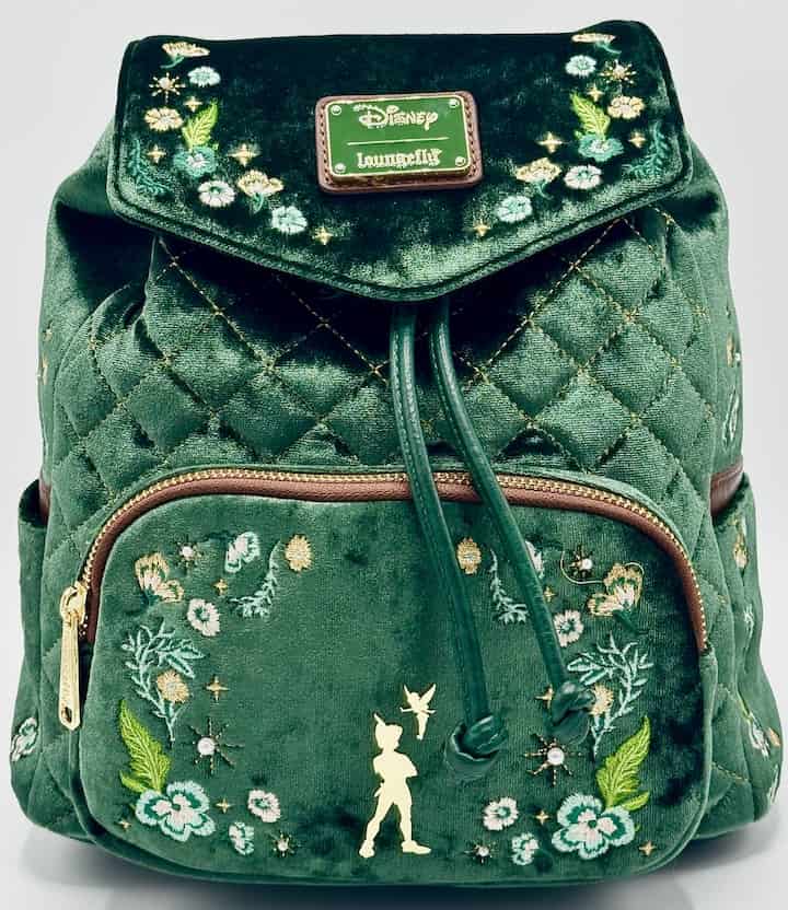 Loungefly Disney Peter Pan Quilted Velvet Mini Backpack Tinkerbell Bag Front Full View