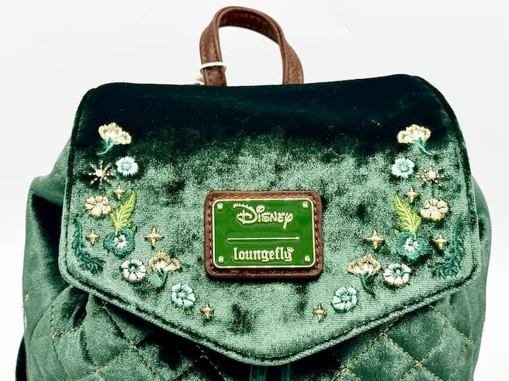 Loungefly Disney Peter Pan Quilted Velvet Mini Backpack Tinkerbell Bag Front Logo