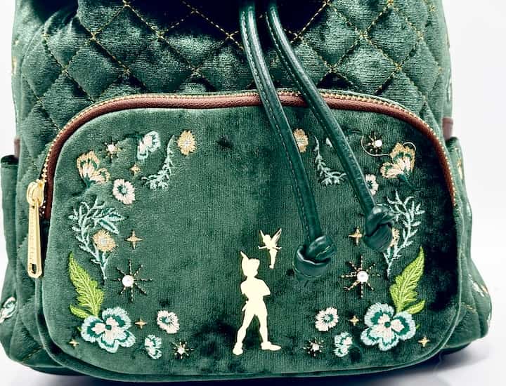 Loungefly Disney Peter Pan Quilted Velvet Mini Backpack Tinkerbell Bag Front Pocket