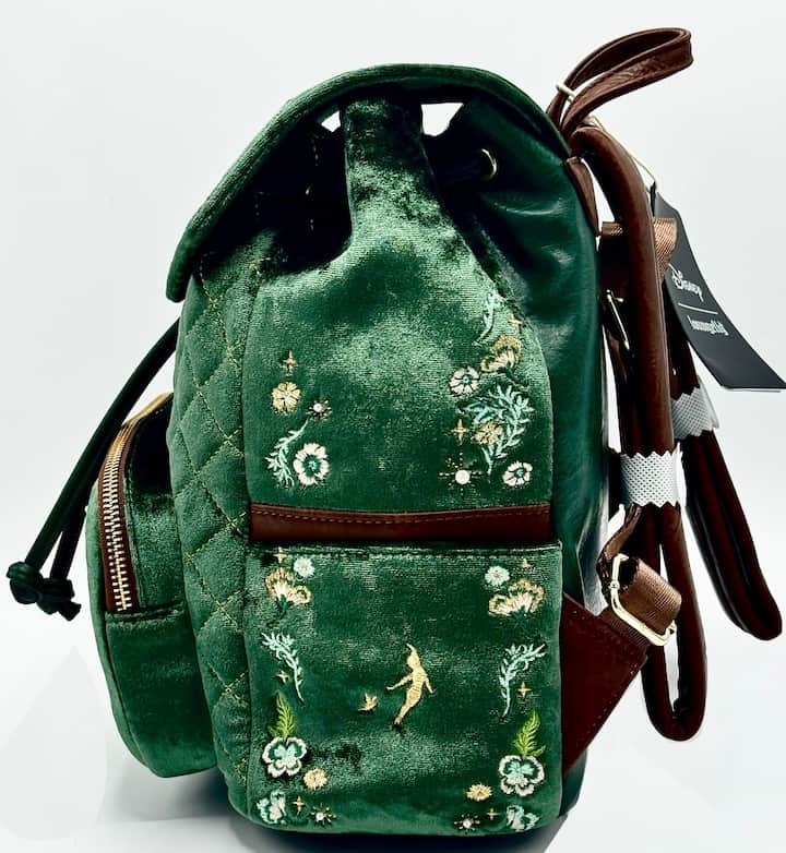 Loungefly Disney Peter Pan Quilted Velvet Mini Backpack Tinkerbell Bag Left Side