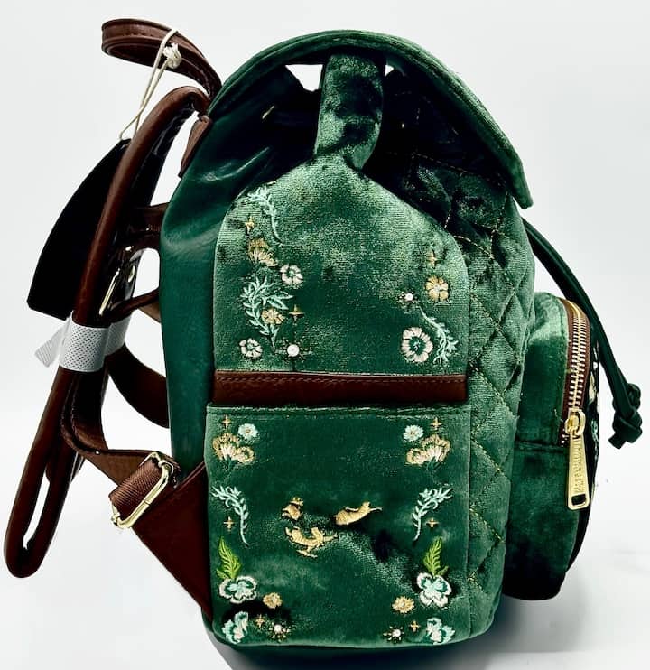 Loungefly Disney Peter Pan Quilted Velvet Mini Backpack Tinkerbell Bag Right Side