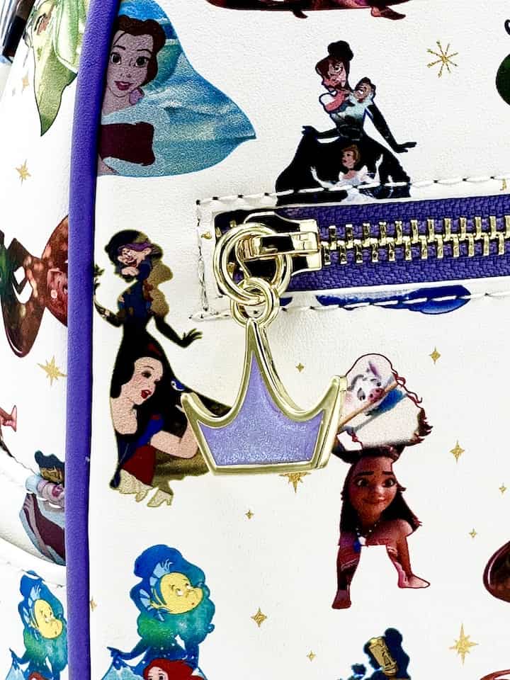 Loungefly Disney Princess Dress Mini Backpack AOP Scenes Bag Purple Crown Keyring