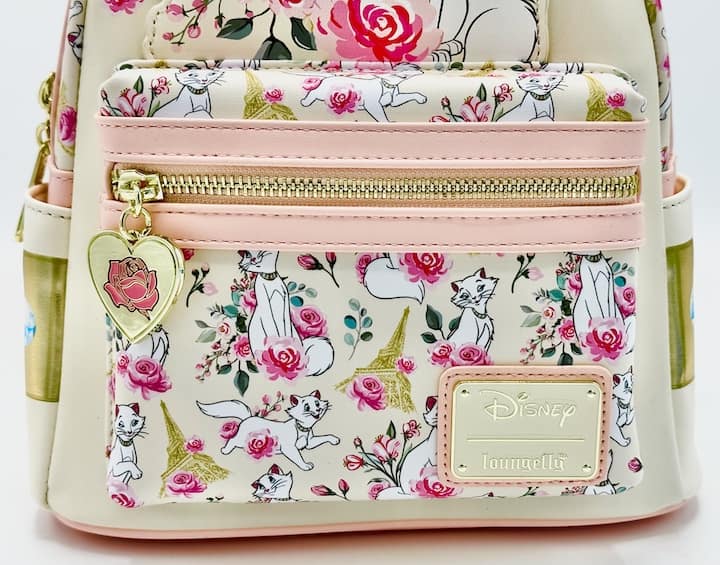 Loungefly Duchess in Paris Floral Mini Backpack Disney Aristocats Bag Front Bottom Pocket