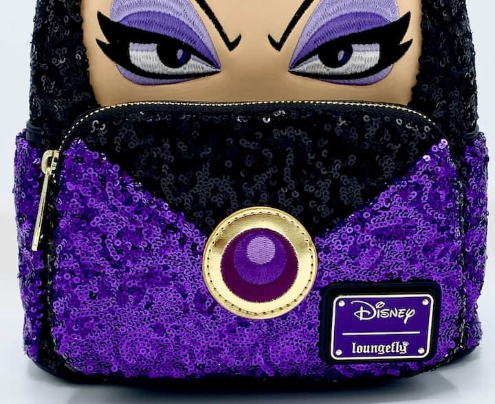 Loungefly Evil Queen Sequin Mini Backpack Disney Snow White Bag Front Eye Embroidery And Bottom Pocket