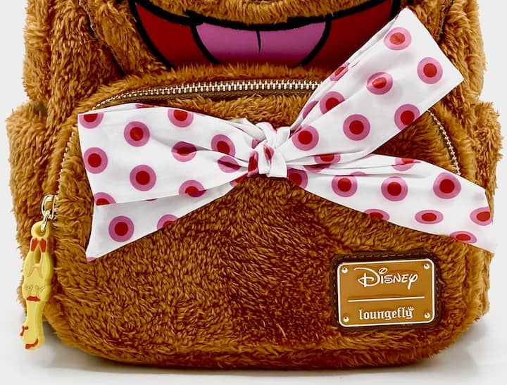 Loungefly Fozzie Bear Cosplay Mini Backpack Disney The Muppets Bag Front White Pink Polka Dot Bow Tie