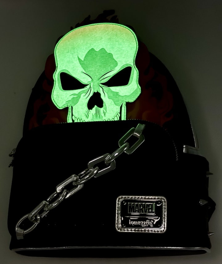 Loungefly Ghost Rider Mini Backpack Marvel Johnny Blaze Bag Glow In The Dark Effect