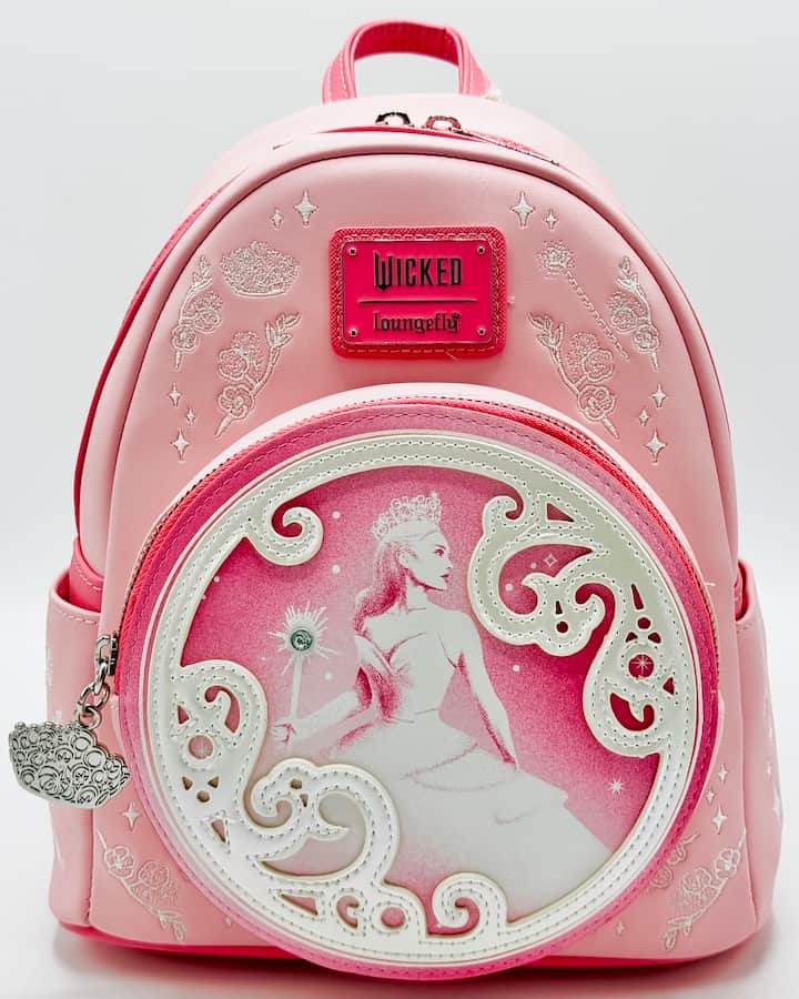 Loungefly Glinda Pink Bubble Mini Backpack Wicked For Good Bag Front Full View Keyring