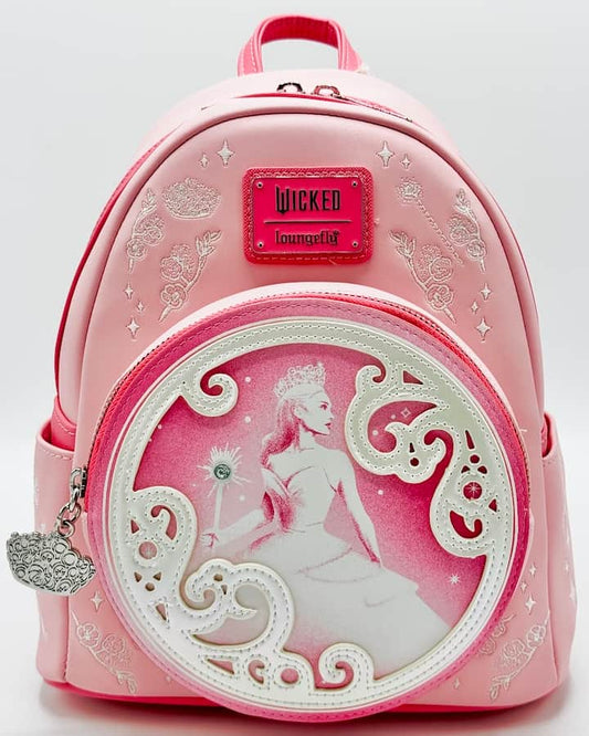 Loungefly Glinda Pink Bubble Mini Backpack Wicked For Good Bag Front Full View Keyring