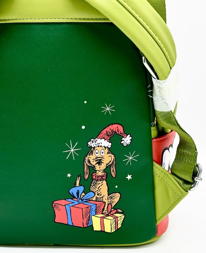 Loungefly Grinch Max Christmas Present Mini Backpack Dr Seuss Bag Back Artwork Close Up