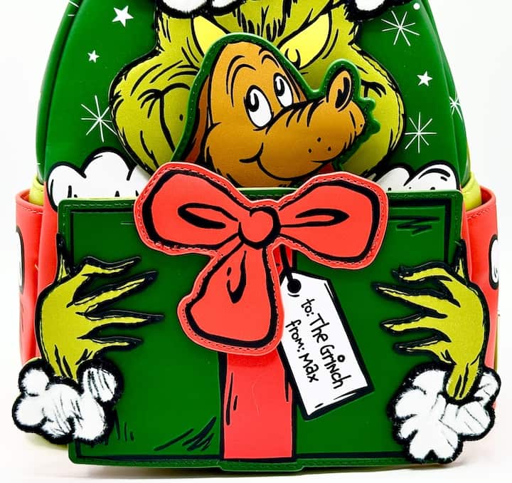 Loungefly Grinch Max Christmas Present Mini Backpack Dr Seuss Bag Front Bottom Pocket