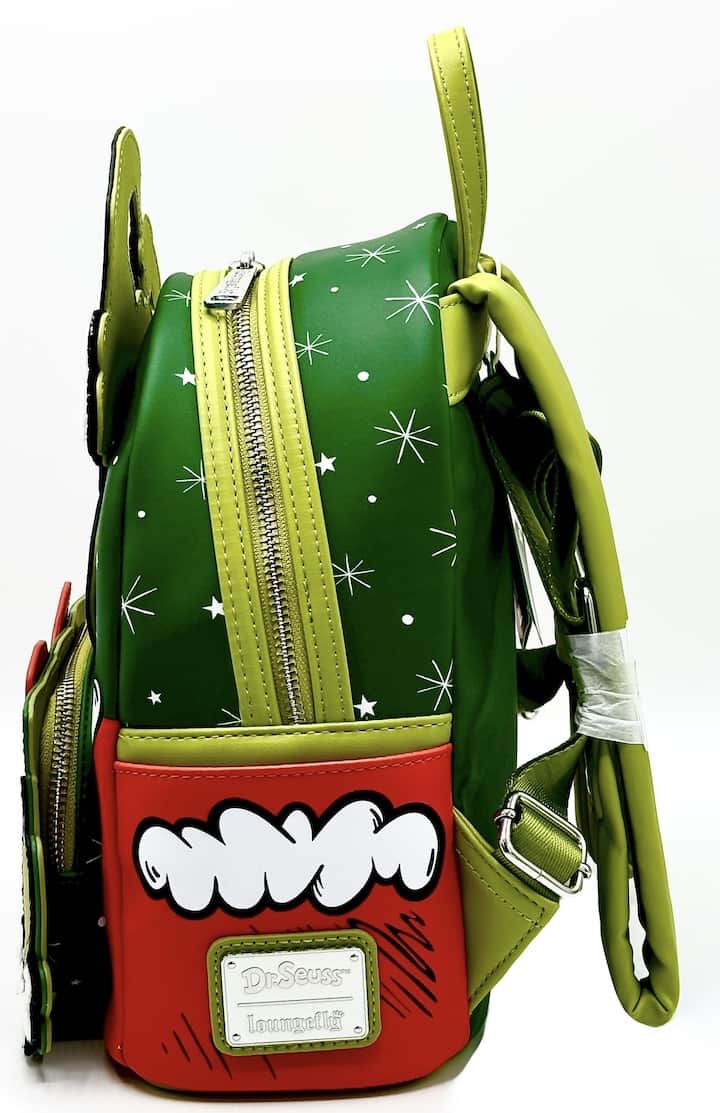 Loungefly Grinch Max Christmas Present Mini Backpack Dr Seuss Bag Left Side