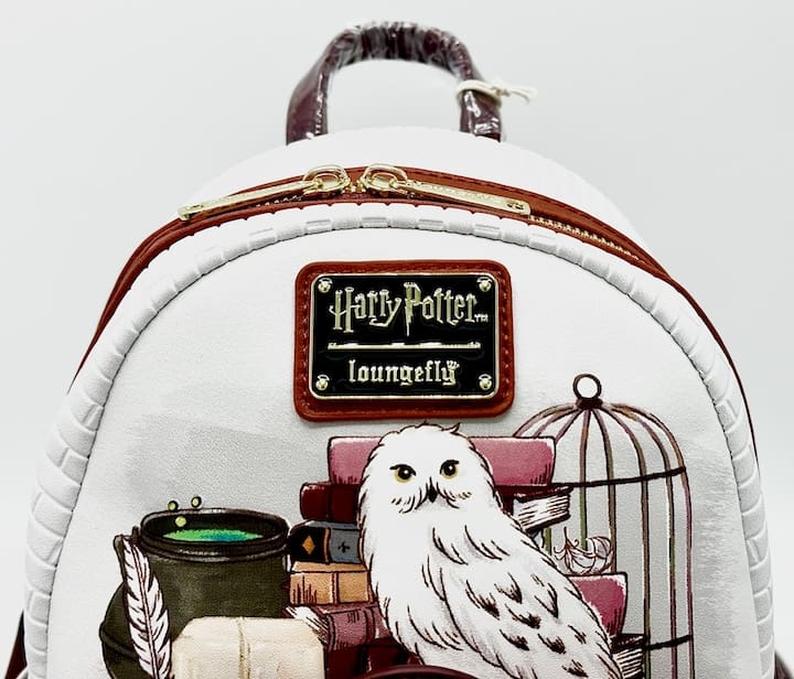 Loungefly Harry Potter Hedwig Suitcase Mini Backpack Off To Hogwarts Bag Front Enamel Logo