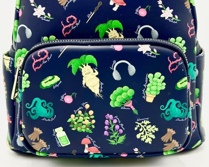 Loungefly Harry Potter Herbology Mini Backpack Hogwarts AOP Bag Front Pocket