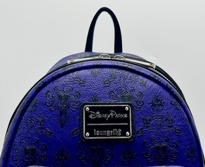 Loungefly Haunted Mansion Mini Backpack Phantom Manor Wallpaper Bag Front Logo