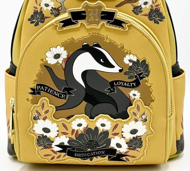Loungefly Hufflepuff House Tattoo Mini Backpack Harry Potter Bag Front Pocket With Badger Artwork
