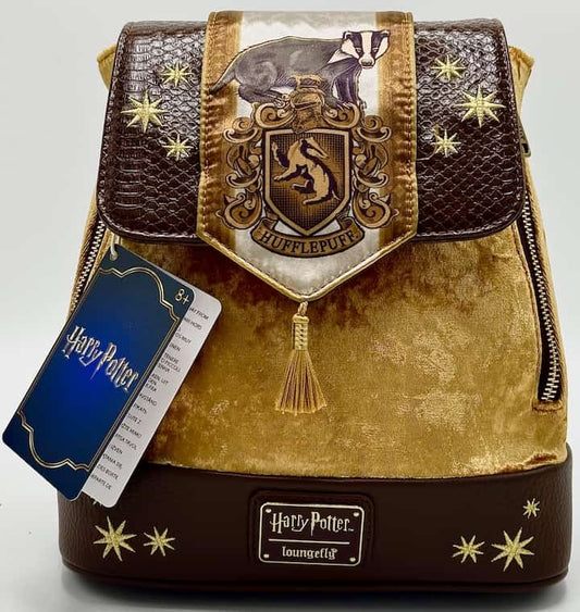 Loungefly Hufflepuff Velvet Banner Mini Backpack Harry Potter Bag Front Full View