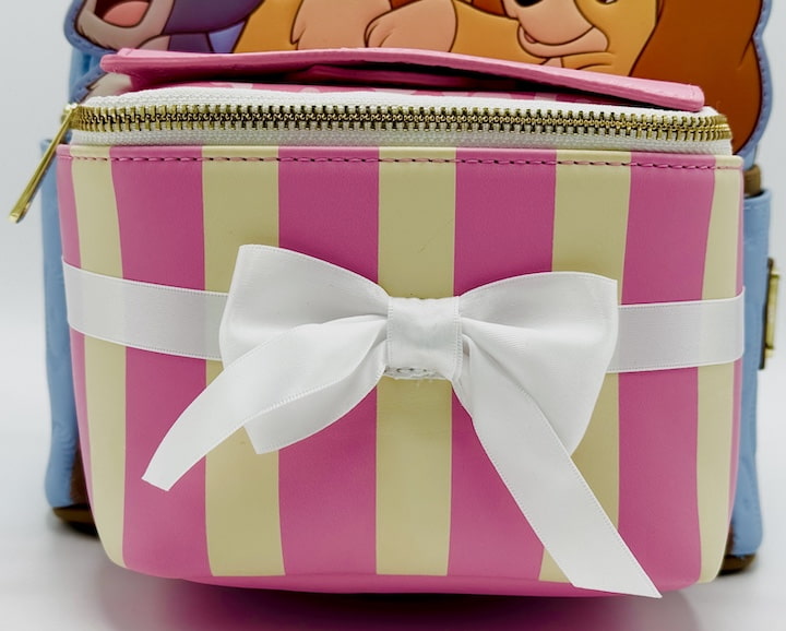 Loungefly Lady and the Tramp Present Mini Backpack Pop Up Puppies Bag Front Full View Closed Front Pocket