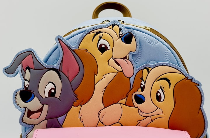 Loungefly Lady and the Tramp Present Mini Backpack Pop Up Puppies Bag Front Full View Closed Front Top