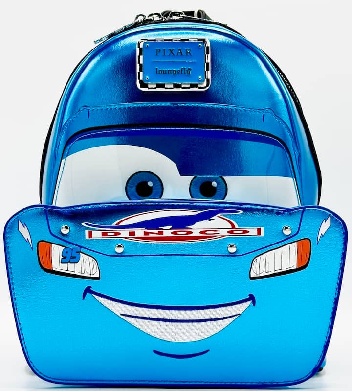 Loungefly Lightning McQueen Dinoco Blue Mini Backpack Cars Bag Front Full View