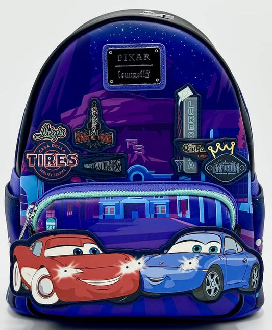 Loungefly Lightning McQueen Sally Night Mini Backpack Light Up Bag Front Full View