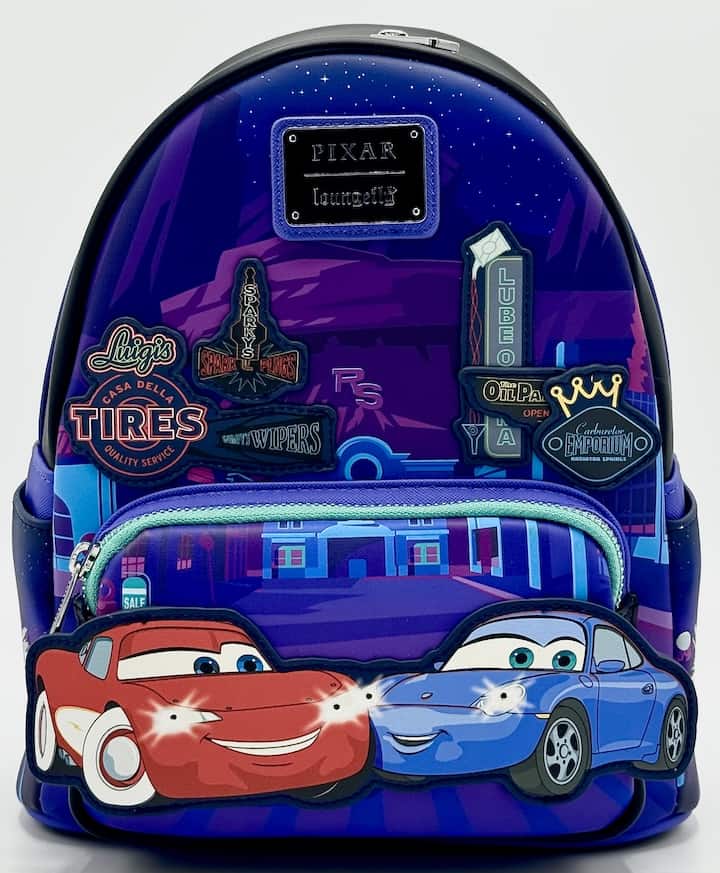 Loungefly Lightning McQueen Sally Night Mini Backpack Light Up Bag Front Full View