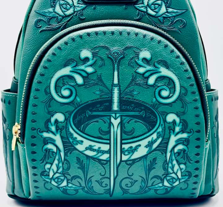 Loungefly Lord of the Rings Icons Mini Backpack Aragorn Sword Bag Front Pocket