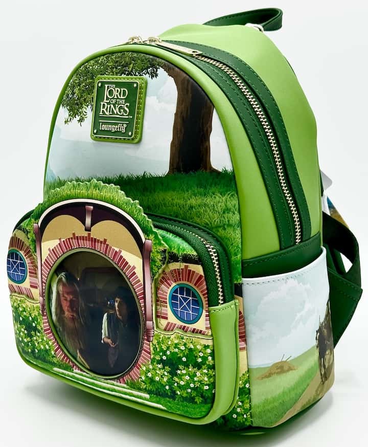 Loungefly Lord of the Rings Mini Backpack The Shire Hobbiton Bag End Front Full View Lenticular Left