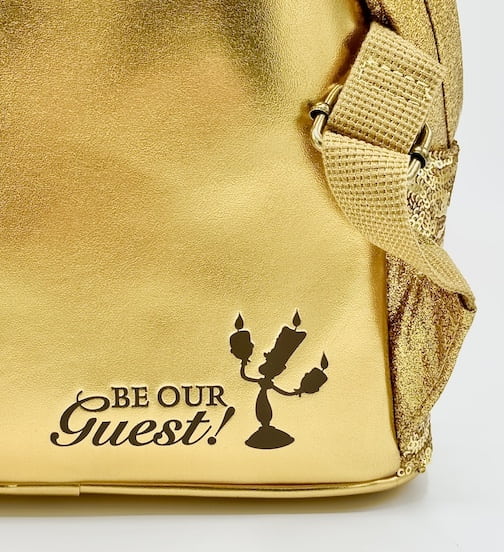 Loungefly Lumiere Sequin Mini Backpack Disney Beauty and the Beast Bag Back Be Our Guest Quote
