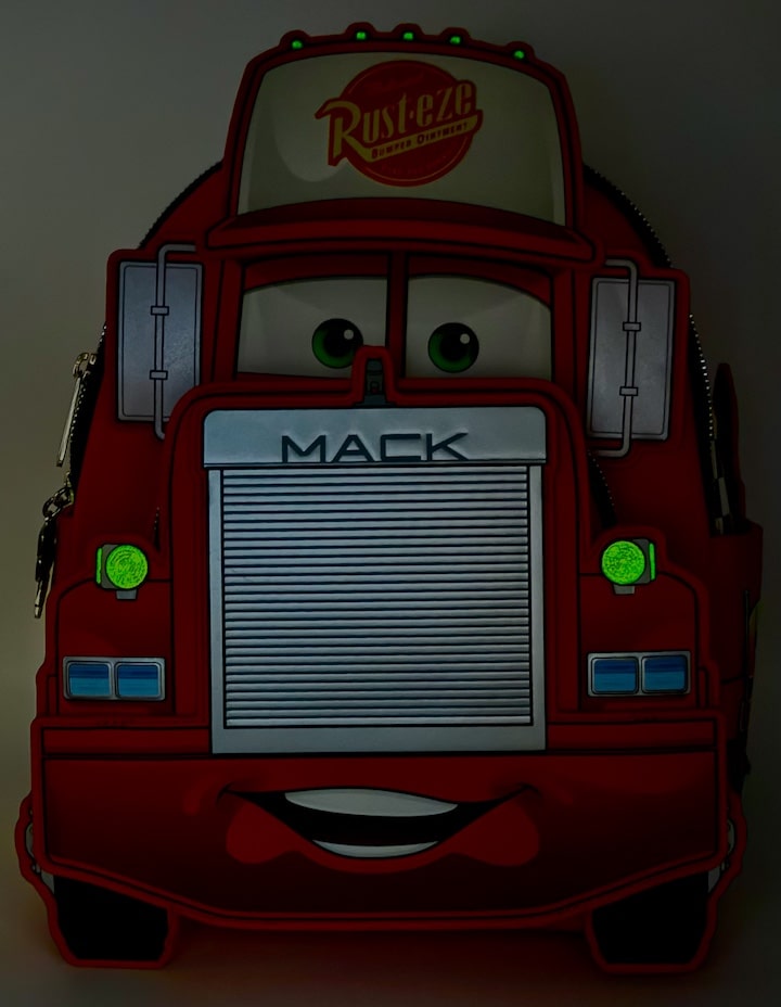 Loungefly Mack Mini Backpack Pixar Cars Truck Glow In The Dark Bag Glow In The Dark Effect