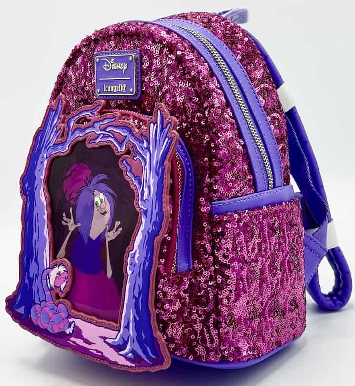 Loungefly Madam Mim Sequin Lenticular Mini Backpack Disney Bag Front Left Side Effect