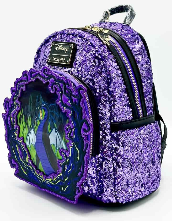 Loungefly Maleficent Sequin Lenticular Mini Backpack Dragon Bag Front Left View