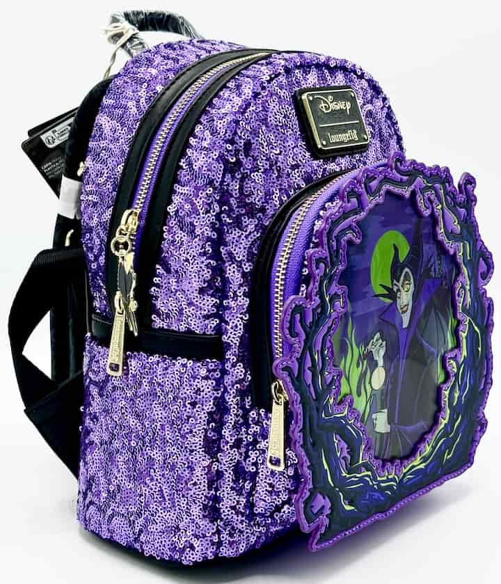 Loungefly Maleficent Sequin Lenticular Mini Backpack Dragon Bag Front Right View