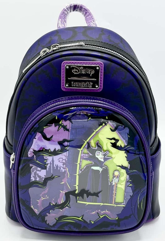 Loungefly Maleficent Window Mini Backpack Disney Sleeping Beauty Bag Front Full View