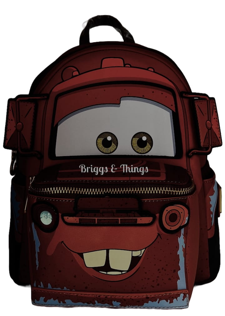 Loungefly Mater Light Up Mini Backpack Disney Pixar Cars Bag Front Full View Light Up Effect