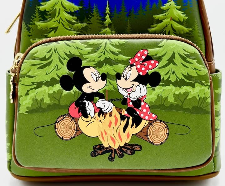 Loungefly Mickey Minnie Mouse Camping Mini Backpack Disney Bag Front Pocket Artwork