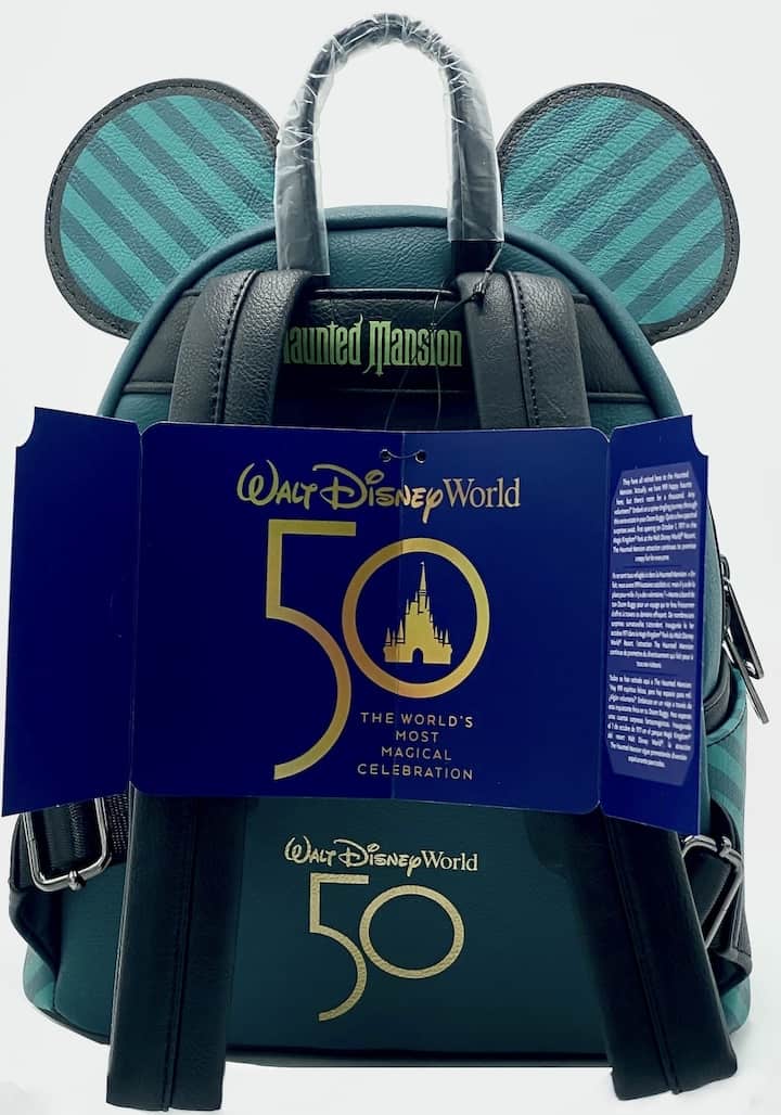 Loungefly Mickey Mouse Haunted Mansion Mini Backpack Phantom Manor Bag Label