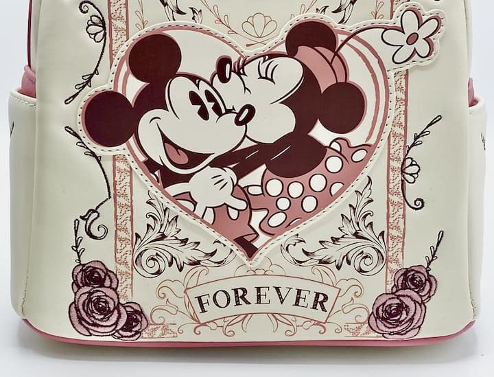 Loungefly Mickey and Minnie Mouse Forever Mini Backpack Floral Bag Front Character Artwork