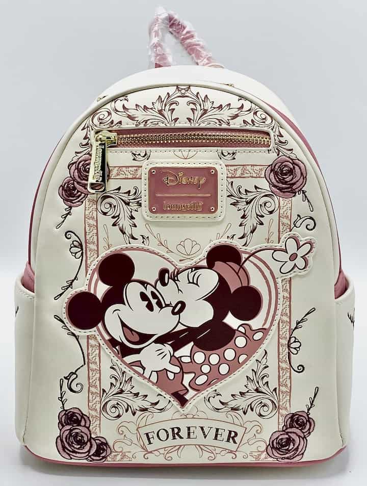 Loungefly Mickey and Minnie Mouse Forever Mini Backpack Floral Bag Front Full View