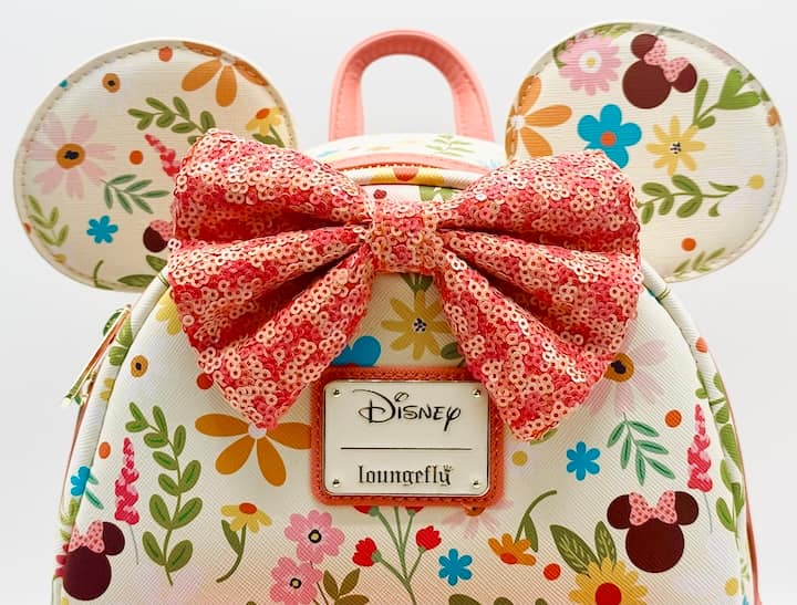 Loungefly Minnie Mouse Floral Sequin Mini Backpack Disney Spring Bag Front Bow