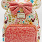 Loungefly Minnie Mouse Floral Sequin Mini Backpack Disney Spring Bag Front Full View